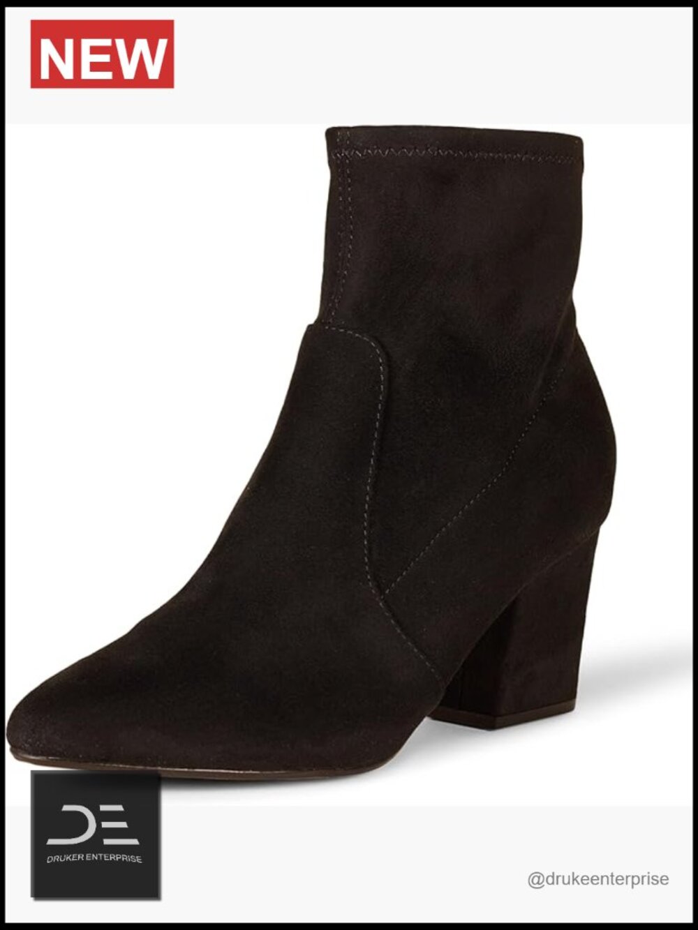Fitted Stretch Ankle Boots with Block Heel, Faux Suede, Memory Foam